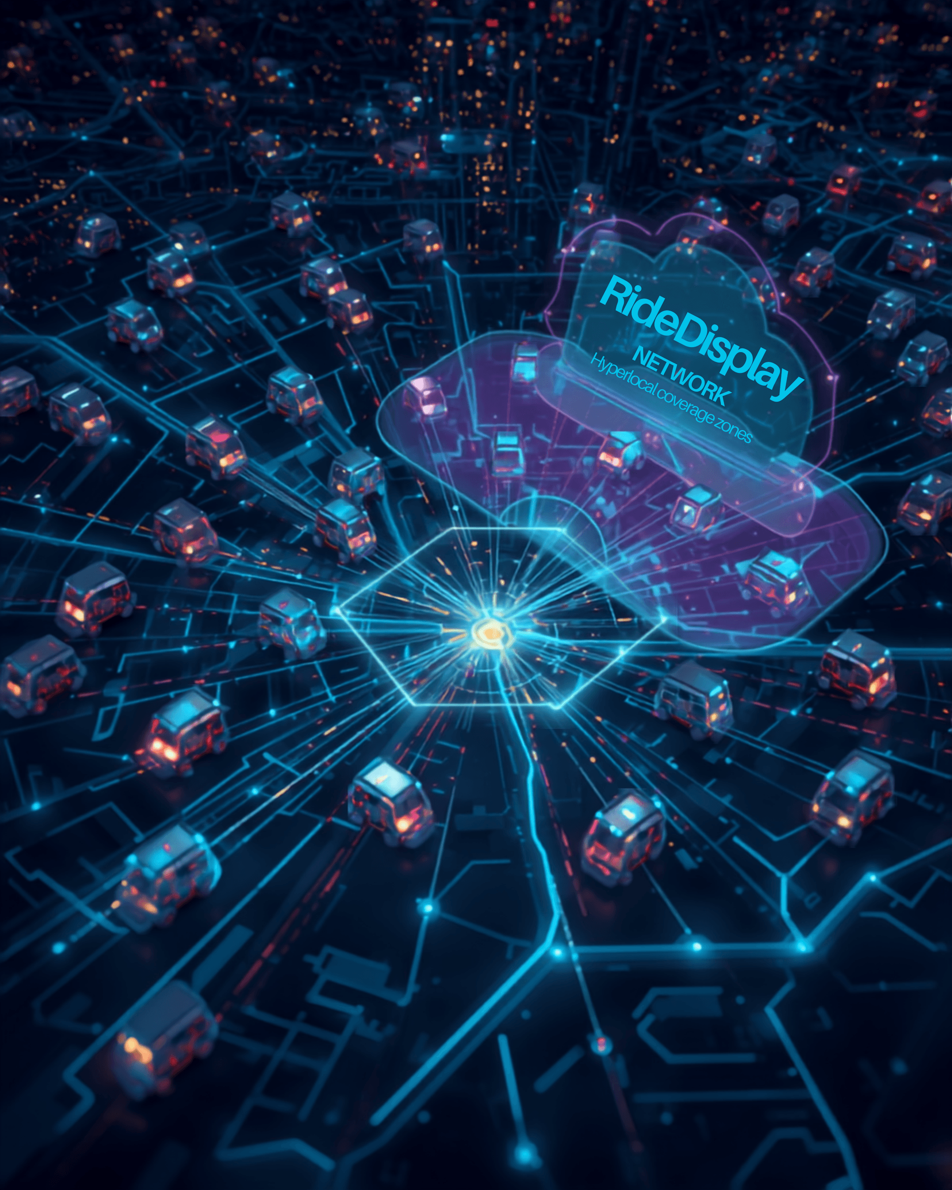 Aerial view of connected auto-rickshaw advertising network across the city