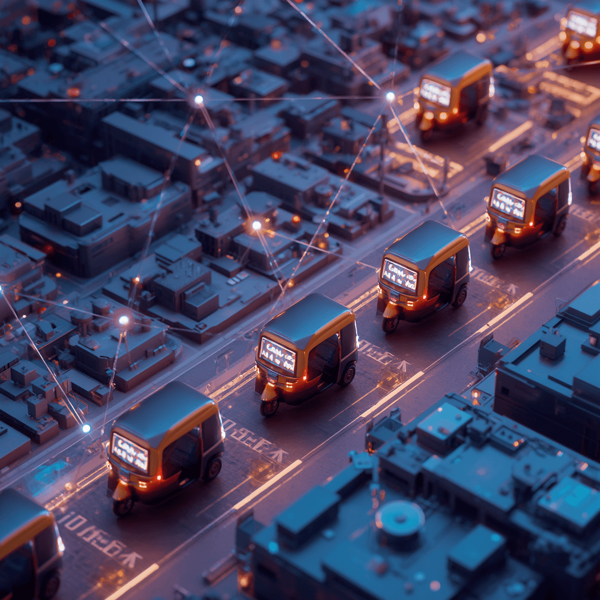 Connected mobility media network visualization with digital screens on autos